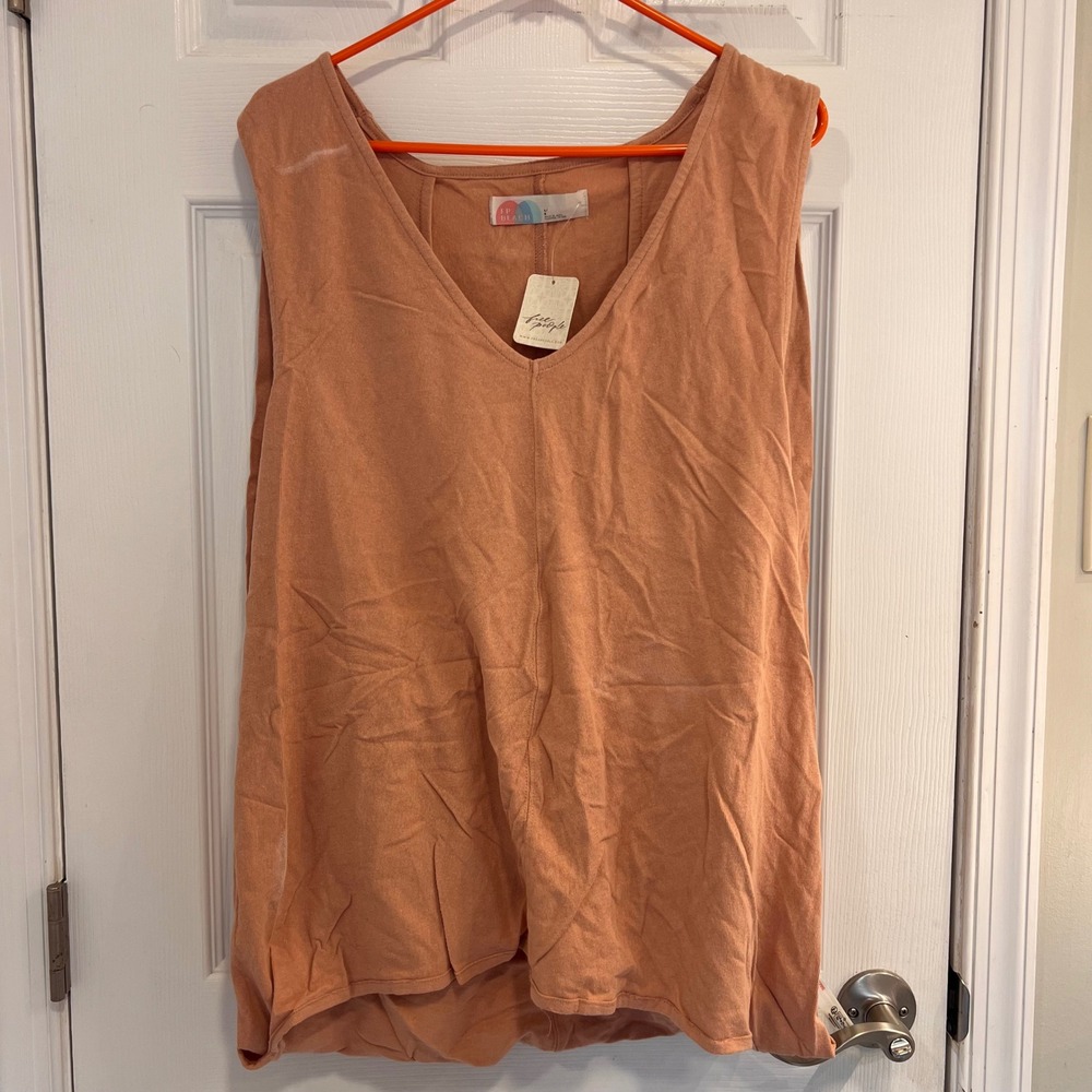 Free People Beach Womens V-Neck Sleeveless Tunic Top Terracotta Orange Size L